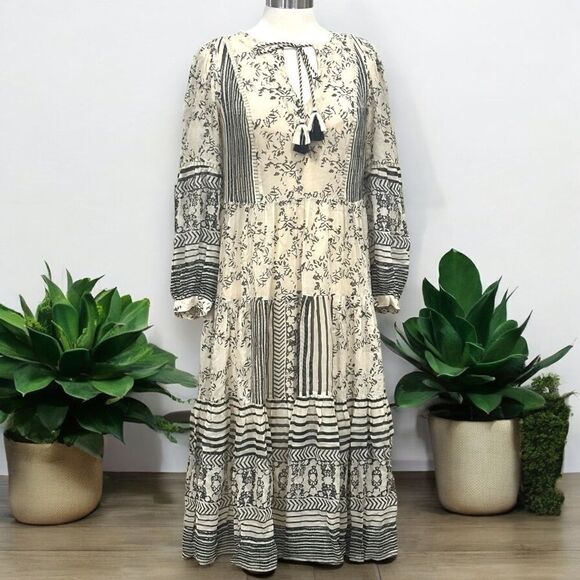 ANTHROPOLOGIE Women’s Talulah Tiered Midi Dress in the Size Small Neutral Motif - Picture 11 of 16